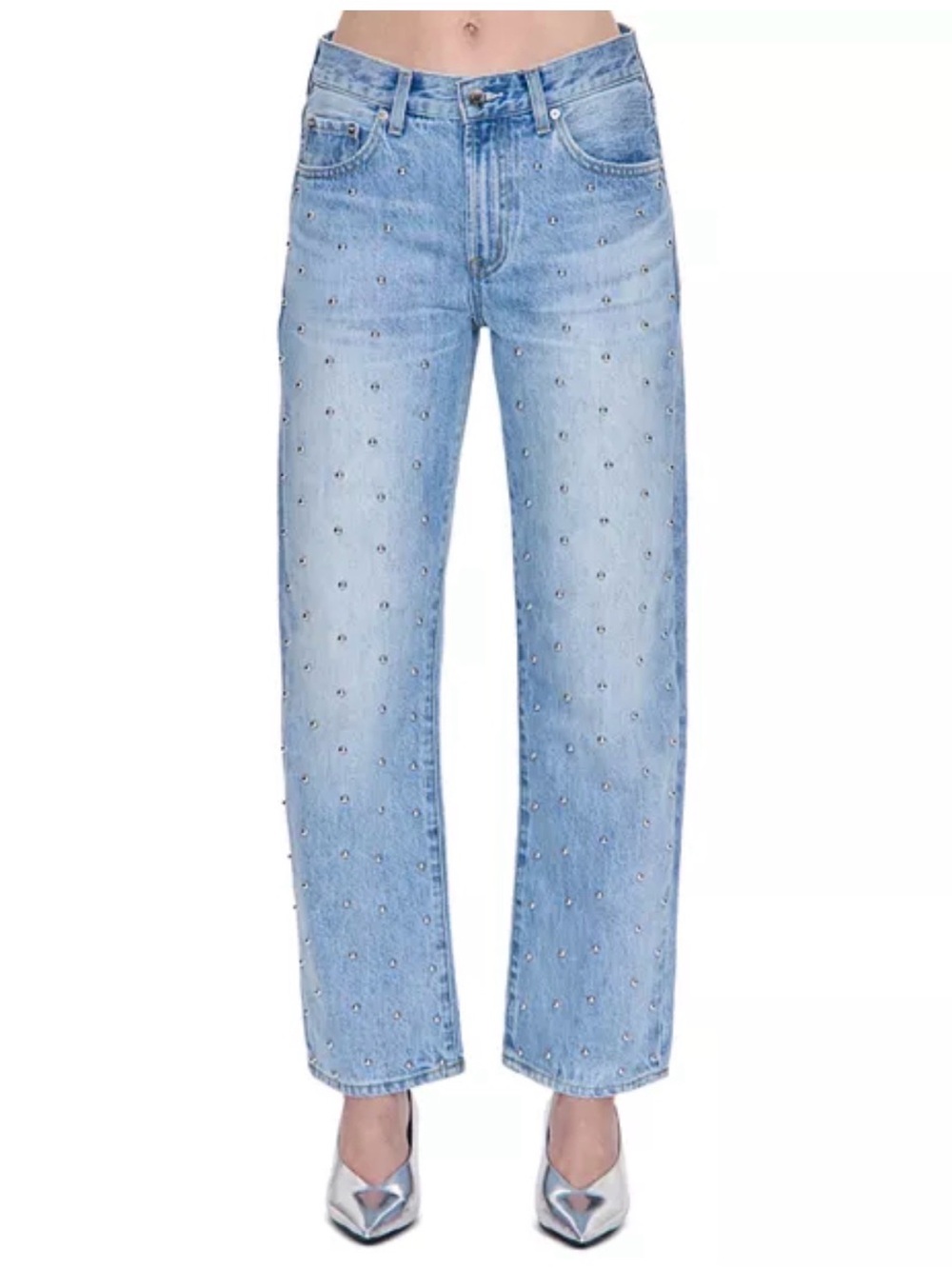 pistola NWT Lexi Bowed Barrel Leg Jean in Aries Studded 25 - Picture 2 of 12